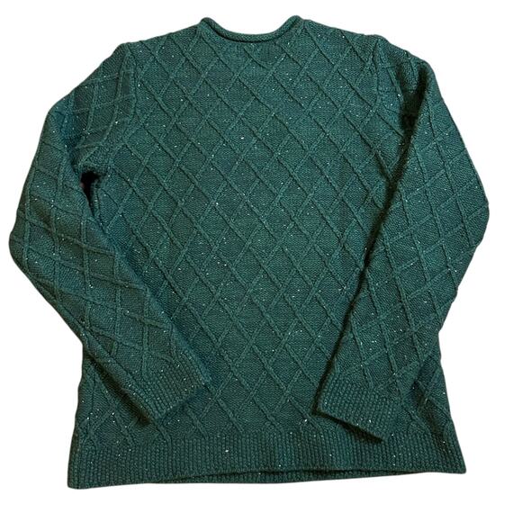 Lands End Cotton Wool Blend Fisherman Green Cable Knit Sweater Small Textured - Picture 5 of 5